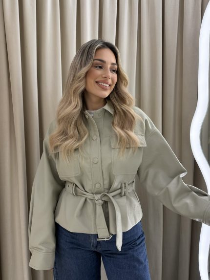 Vera Leather Belted Jacket – Clay