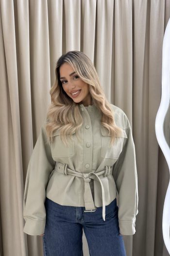 Vera Leather Belted Jacket – Clay - Image 3