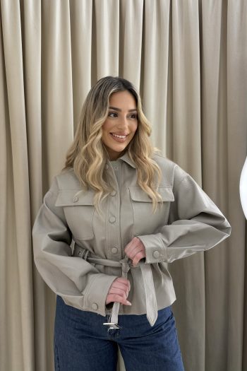 Vera Leather Belted Jacket – Grey