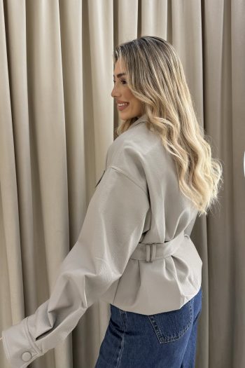 Vera Leather Belted Jacket – Grey - Image 2