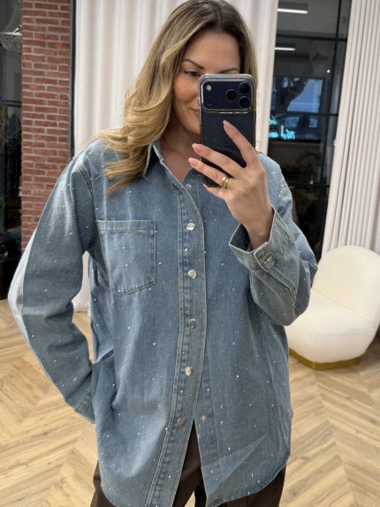 Strass Denim Jacket – Light Blue