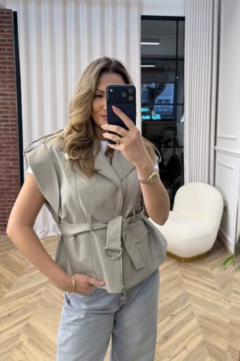 Vicky Belted Vest – Grey - Image 2