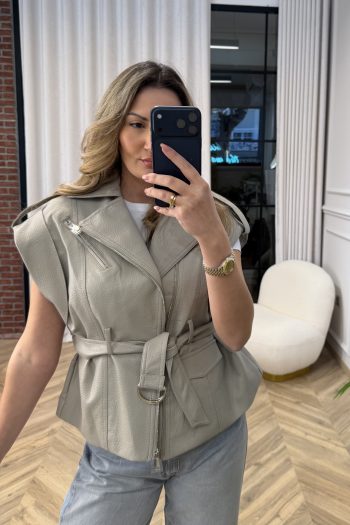 Vicky Belted Vest – Grey