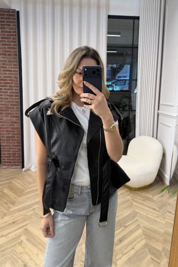 Vicky Belted Vest – Black - Image 2