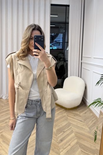 Vicky Belted Vest – Nude - Image 2