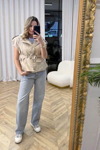 Vicky Belted Vest – Nude - Image 3