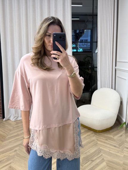 Susan Lace T-shirt – Powder Pink