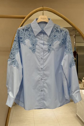 Talia Embroidered Shirt – Sky Blue - Image 3