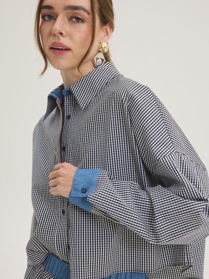 Checked Crop Shirt – Black