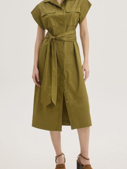 Amelia Belted Dress – Khaki/ Black