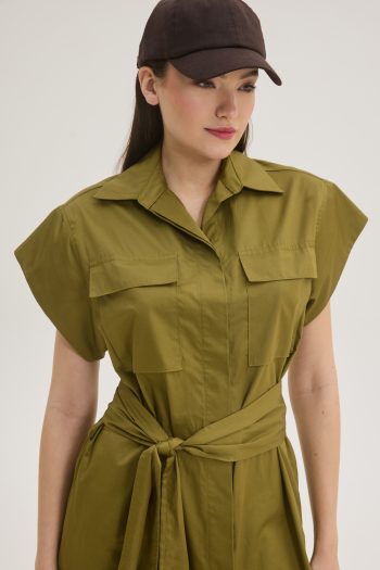 Amelia Belted Dress – Khaki/ Black - Image 2