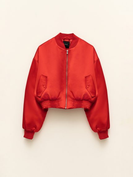 Satin Crop Bomber – Red