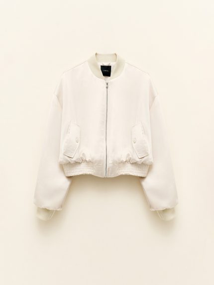 Satin Crop Bomber – Cream