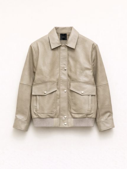 Lettice Leather Bomber – Beige