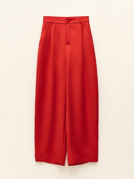 Satin Wide Leg Pants – Red