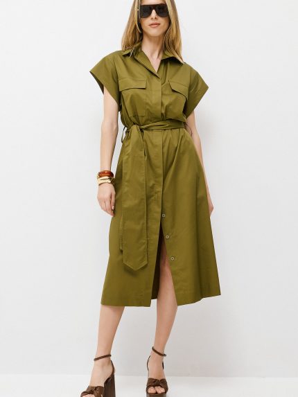 Amelia Belted Dress – Khaki