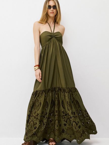 Claire Embroidered Dress – Khaki