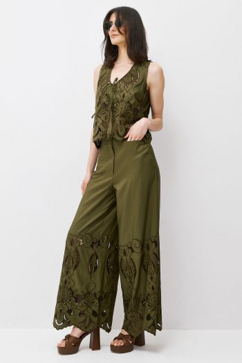 Claire Embroidered Pants – Khaki