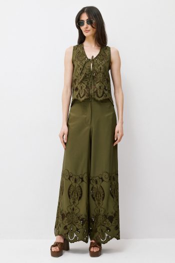 Claire Embroidered Vest – Khaki - Image 3
