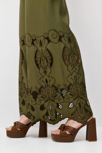 Claire Embroidered Pants – Khaki - Image 4