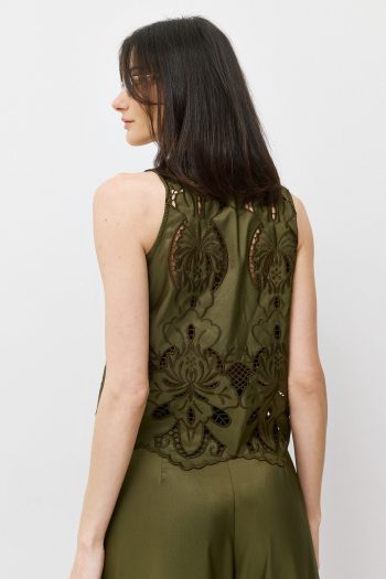Claire Embroidered Vest – Khaki - Image 5