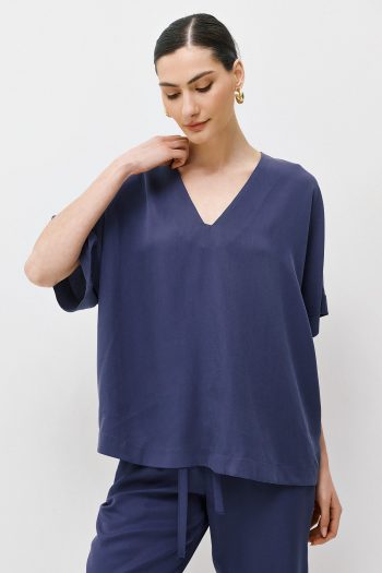 Cupro Blouse Set – Blue