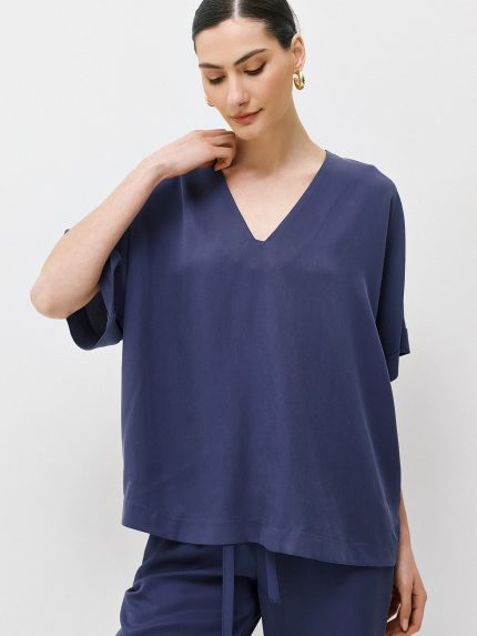 Cupro Blouse Set – Blue