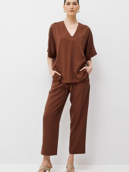 Cupro Blouse Set – Brown