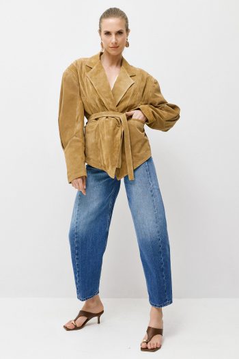 Suede Belted Jacket – Camel - Image 3