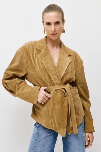 Suede Belted Jacket – Camel