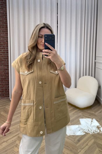 Delia Oversized Vest – Beige