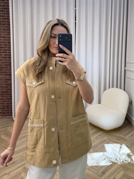 Delia Oversized Vest – Beige