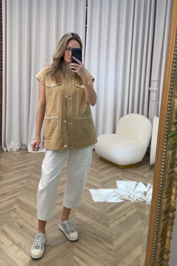 Delia Oversized Vest – Beige - Image 3