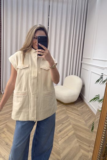 Delia Oversized Vest – Cream - Image 3