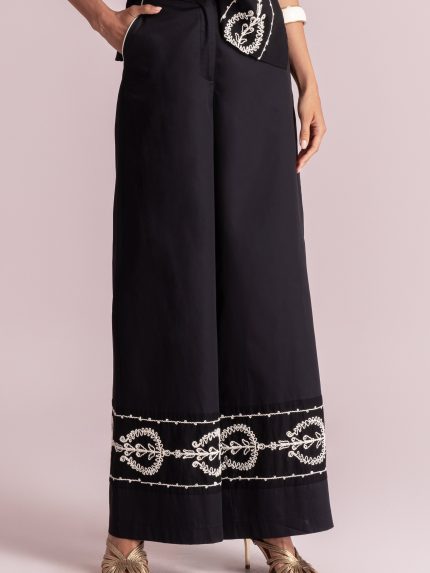 Anna Embroidered Pants – Black