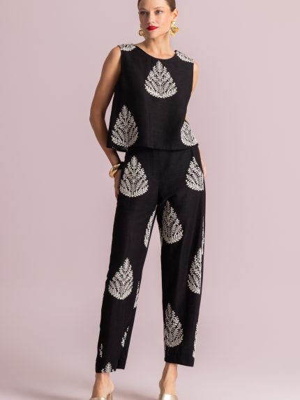 Emilia Embroidered Pants – Black