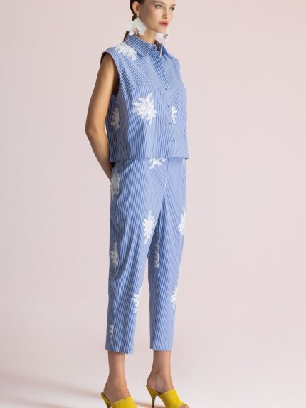 Maya Embroidered Pants – Striped