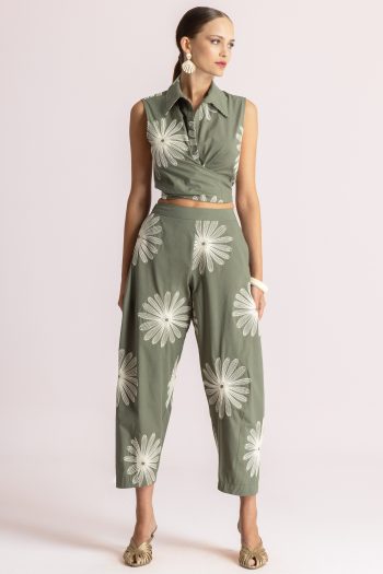 Delilah Embroidered Pants – Khaki