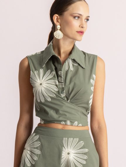 Delilah Embroidered Shirt – Khaki