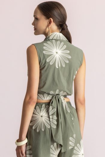 Delilah Embroidered Shirt – Khaki - Image 3