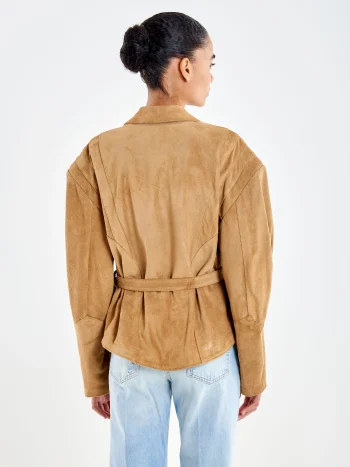 Suede Belted Jacket – Camel - Image 3