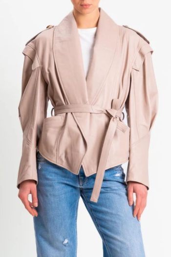 Leather Belted Jacket – Beige