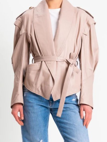 Leather Belted Jacket – Beige