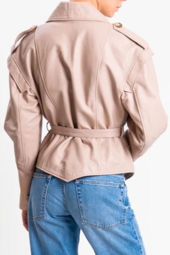 Leather Belted Jacket – Beige - Image 3