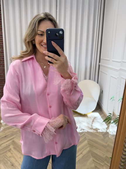 Gia Lace Shirt – Pink