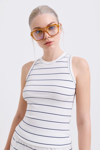 Striped Rib Halterneck Top – White - Image 3