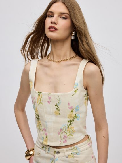 Butter Blossom Denim Corset – Print