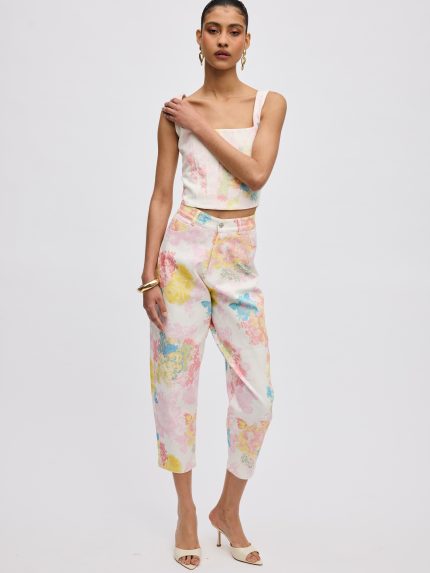 Floral Mist Denim Pants – Print
