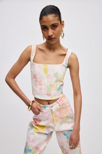 Floral Mist Denim Corset – Print