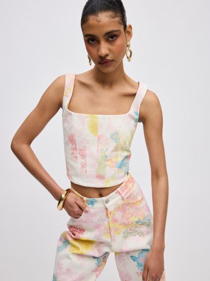 Floral Mist Denim Corset – Print